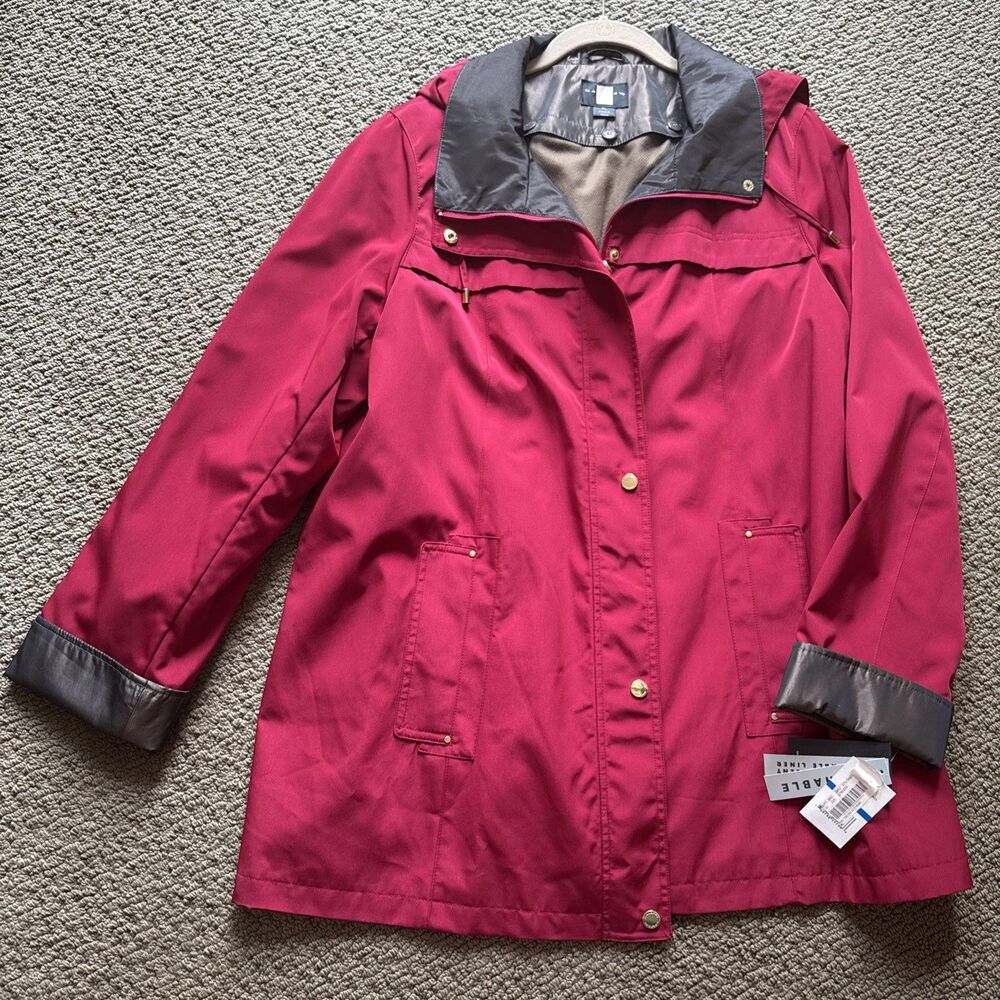 Gallery Coats Women’s XL Jacket Water Repellant Removable Hood / Liner Red NWT